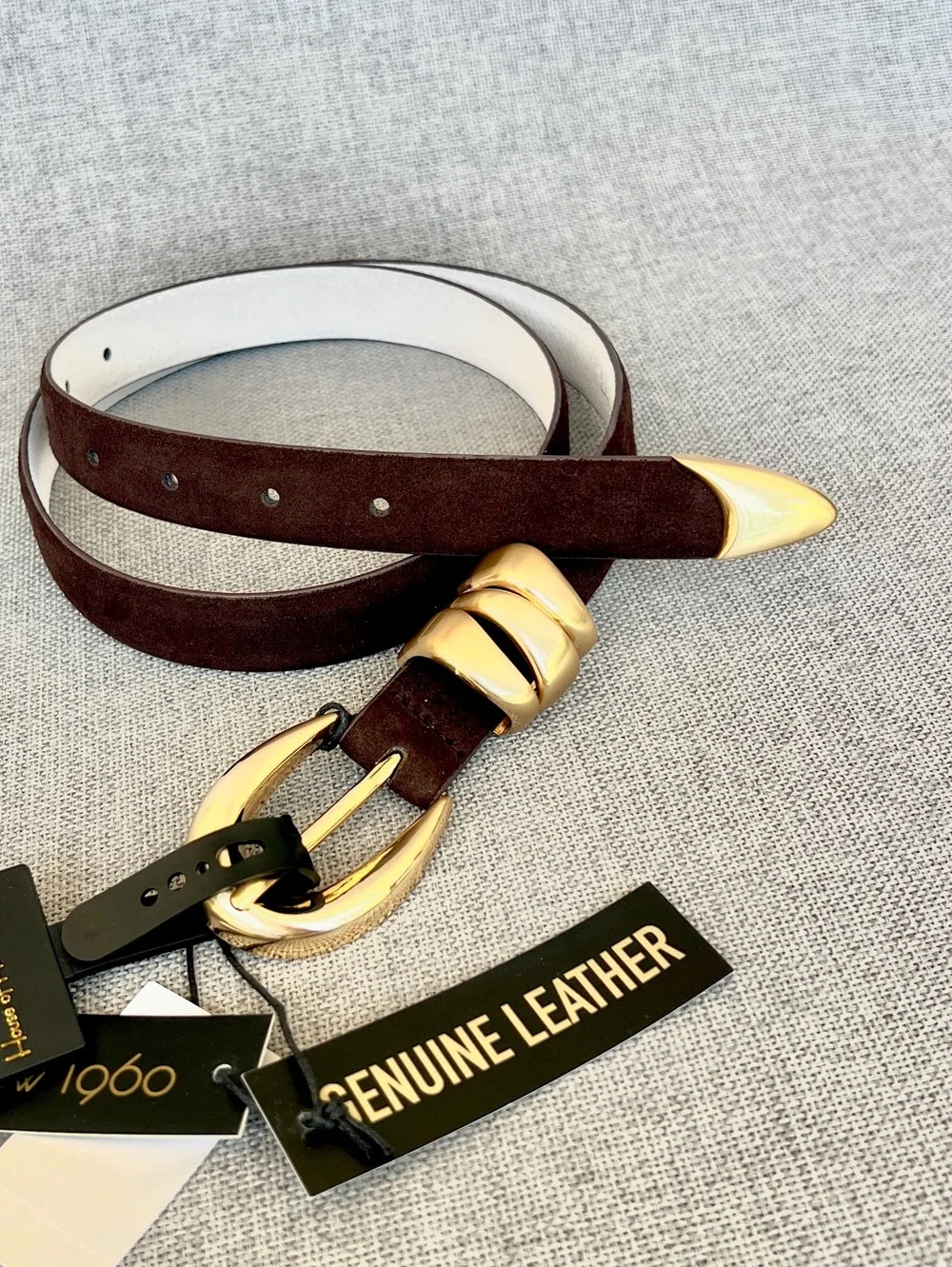 House of Harlow 1969 Genuine Suede leather belt  chocolate brown gold hardware